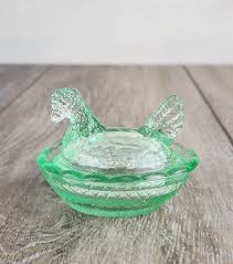 Lime Green Glass Mini Hen on Nest Covered Salt Cellar 2.5 ...