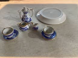 Vintage Miniature Blue Willow Tea Set w/ Tray 9 pc Blue ...