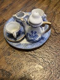 Vintage Miniature Blue White Porcelain Ceramic Tea Set ...