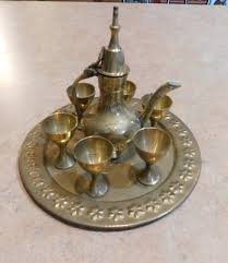miniature brass ewer and 6 goblets on a tray set | eBay