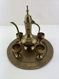 Vintage Brass Turkish Arabic 6 Piece Set Mini Cups Teapot ...