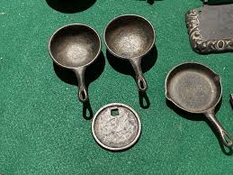 Vintage Set of 10 Miniature Toy Cast Iron Pots & Pans, Coal ...