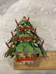 Vintage Leaf Sequins & Beaded CHRISTMAS TREE Handmade Standing Ornament Figurine | eBay