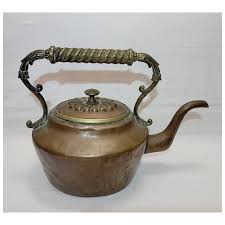 Antique copper and brass tea kettle marked No.6. For Sale at ...