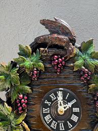 Vintage Black Forest Style German Coco Clock Decorated With Embossed Bird, Fox Grape Wine Motif | Chairish