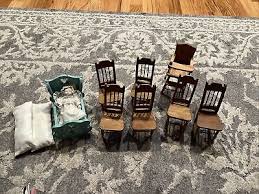 Wooden Doll Two Rocking Chairs, 4 Regular Chairs, High Chair And Rocking Bed | eBay
