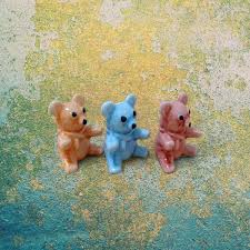 3 Teddy Bear Figurines Miniature Ceramic Hand Painted Animal ...
