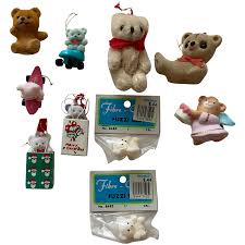 1970s Christmas Teddy Fuzzy Bear Miniature Group Figures ...