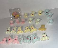 LOT Small Mini Fuzzy Flocked Teddy Bears Pastel Pin Back ...