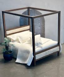Modern Miniature Canopy Bed KIT, Wooden Dollhouse Bed, 1:12 ...