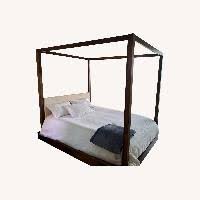 Quem size Bed Dark Brown Solid Wood/Canopy - AptDeco