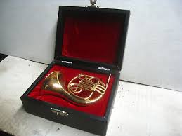 Miniature French Horn, Brass with Box, 4" across with 1 3/4" bell | eBay