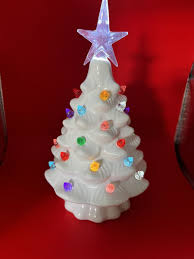 Miniature 7" White Ceramic Christmas Tree Multi Colored ...
