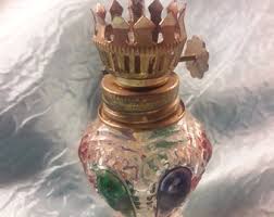 Vintage Miniature Retro Hurricane Kerosene Oil Lamp Multicolor Stained Glass Style Decor Pressed Glass Collectible Gift Item - Etsy UK