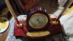 Vintage Danbury Desk electronic wood Clock with two pens | eBay