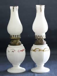 Pair of Old Antique Milk Glass MINIATURE OIL LAMPS W Original Shades Dot Design - Etsy