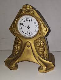 ANTIQUE WATERBURY GILT ART NOVEAU DESK BOUDOIR CLOCK AS ...