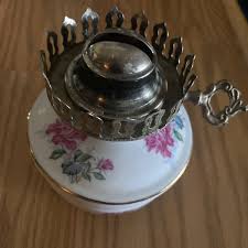 vintage ceramic oil lamp with roses & gold trim. Missing Chimney | eBay