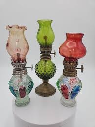 Vtg Miniature Oil Lamp Hobnail Hong Kong Flash Colors Pressed Glass Bohemian (3) | eBay