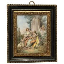 Antique Miniature Painting Pastoral Rococo with Notes After Francois . For Sale at Ruby Lane