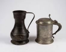 Sold at Auction: PEWTER TANKARD AND MEASURE.