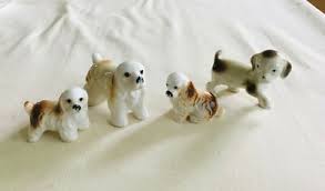 4) Vintage~Miniature Bone China/Porclain~Dog Figurines~Japan ...