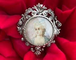 Antique Silver Portrait Miniature Brooch Pin Seed Pearls Glassed Hand Painted C Clasp - Etsy