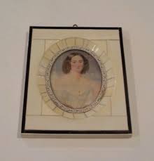 19th C. Miniature Painting, Young Woman with Hair in ...