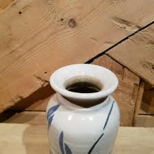 White Clay Vase with Green & Blue Floral Design - Swanky Barn | eBay