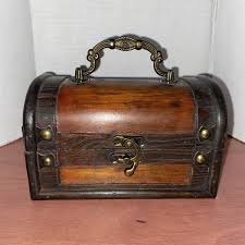 6.5” Wooden Container Chest with Bronze Details, Antique ...