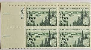 1958 Minnesota Statehood 4 Plate Block of 3c Stamps - MNH ...
