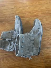 Minnetonka Ankle Moccasins Boots Suede Fringe Size 5 | eBay