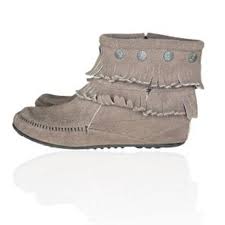 Minnetonka Double Fringe Suede Moccasin Boots | Mercari