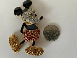 Vintage Disney Mickey Mouse Enamel w Crystals Rhinestone Large Brooch 3"H x 2"W | eBay
