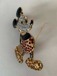 Vintage Disney Mickey Mouse Enamel w Crystals Rhinestone Large Brooch 3"H x 2"W | eBay