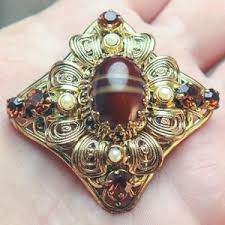 West Germany Porphyry Glass Rhinestone Brooch 1960s Jewelry - Etsy