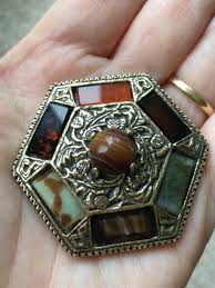 Vintage Miracle Brooch, Scottish Thistle Celtic Shield, Red Black Glass Agates | eBay UK