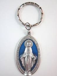 XL English Miraculous Medal Blue Enamel 1 3/4" Italy Key ...