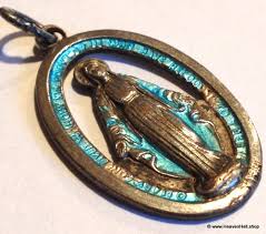 Large Vintage Miraculous Medal Silver Blue Enamel Virgin Mary Religious Jewelry | LesMystique