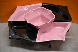 MID CENTURY MODERN ROUND BLACK & PINK CHIP AND DIP SERVER 12 ...