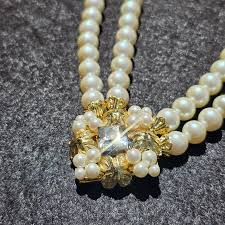 Vintage Double Strand Pearl Pendant Necklace 17.5" Gold Tone ...