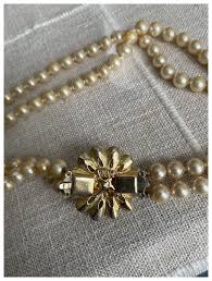 Signed LARA, Double Strand Pearl Necklace Gold Tone Flower ...