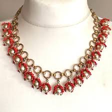 Vintage early Miriam Haskell glass faux pearl & coral glass ...