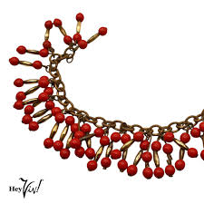 Vintage Charm Bracelet w Dangling Sets of Red and Gold Beads ...