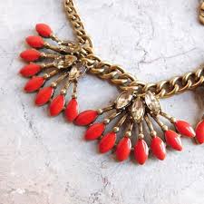 Brass Rhinestone Chunk Bib Necklace - Coral-Colored & Clear ...