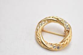 Vintage 9ct Gold Plate Crystal Diamante Ring Brooch ...