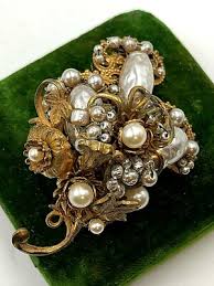 Magnificent Rare Miriam Haskell Signed Brooch Gold Filigree Faux Baroque Pearls | eBay