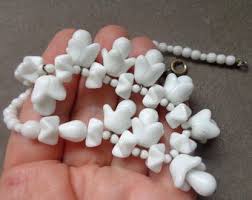 Milky White, Molded Opaque Glass Floral Necklace - Etsy