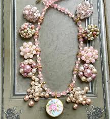 Pink Assemblage Antique China Button Vintage Clip on Earrings Necklace Jewelry Floral Signed Porcelain Stud Wedding MOB Statement Signed - Etsy