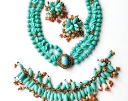 Vintage 1940's Frank Hess Miriam Haskell Turquoise Molded ...